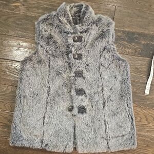 VINTAGE reversible Gray Faux Fur Vest with Button Closure